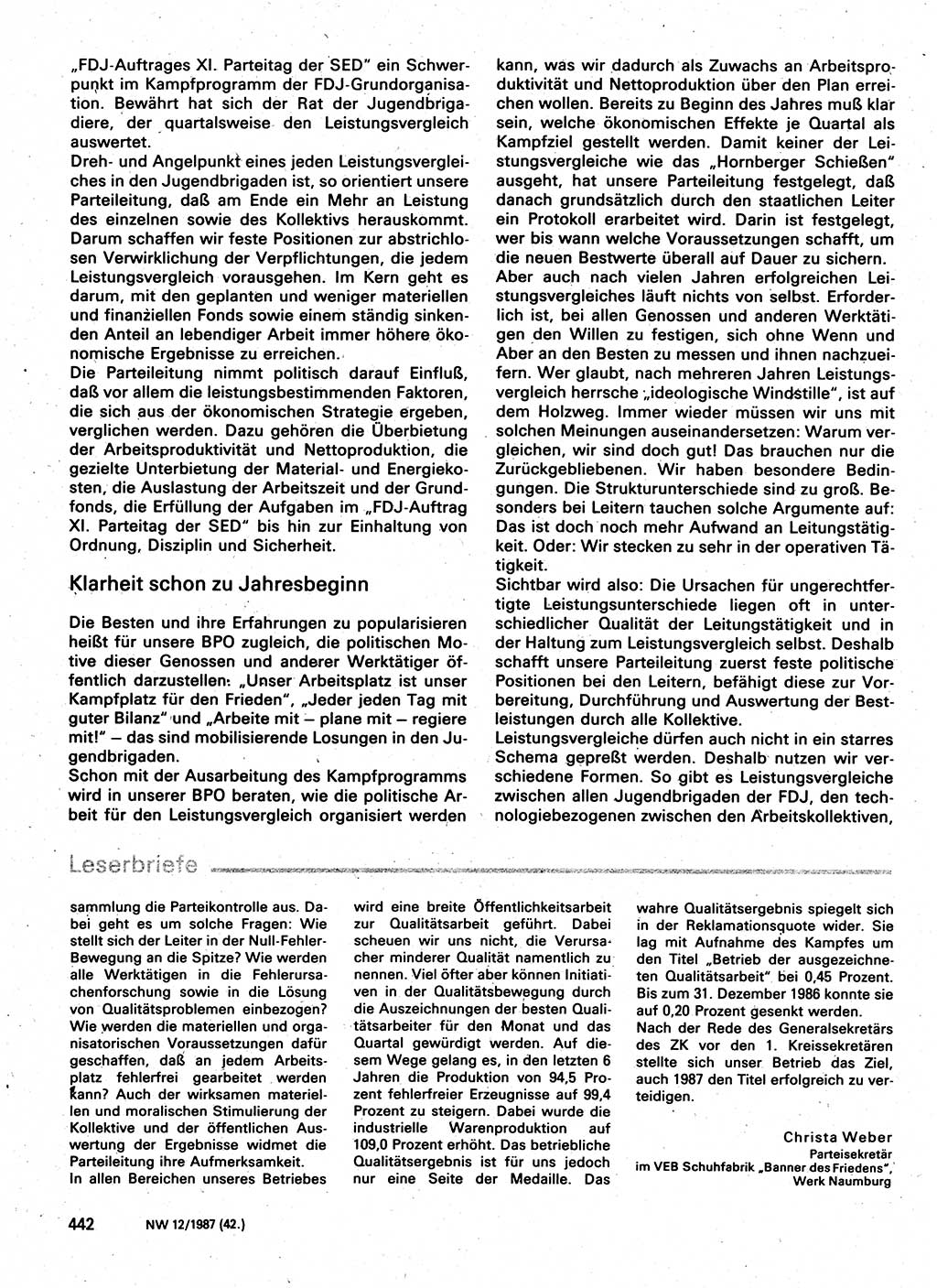 Neuer Weg (NW), Organ des Zentralkomitees (ZK) der SED (Sozialistische Einheitspartei Deutschlands) für Fragen des Parteilebens, 42. Jahrgang [Deutsche Demokratische Republik (DDR)] 1987, Seite 423 (NW ZK SED DDR 1987, S. 423)