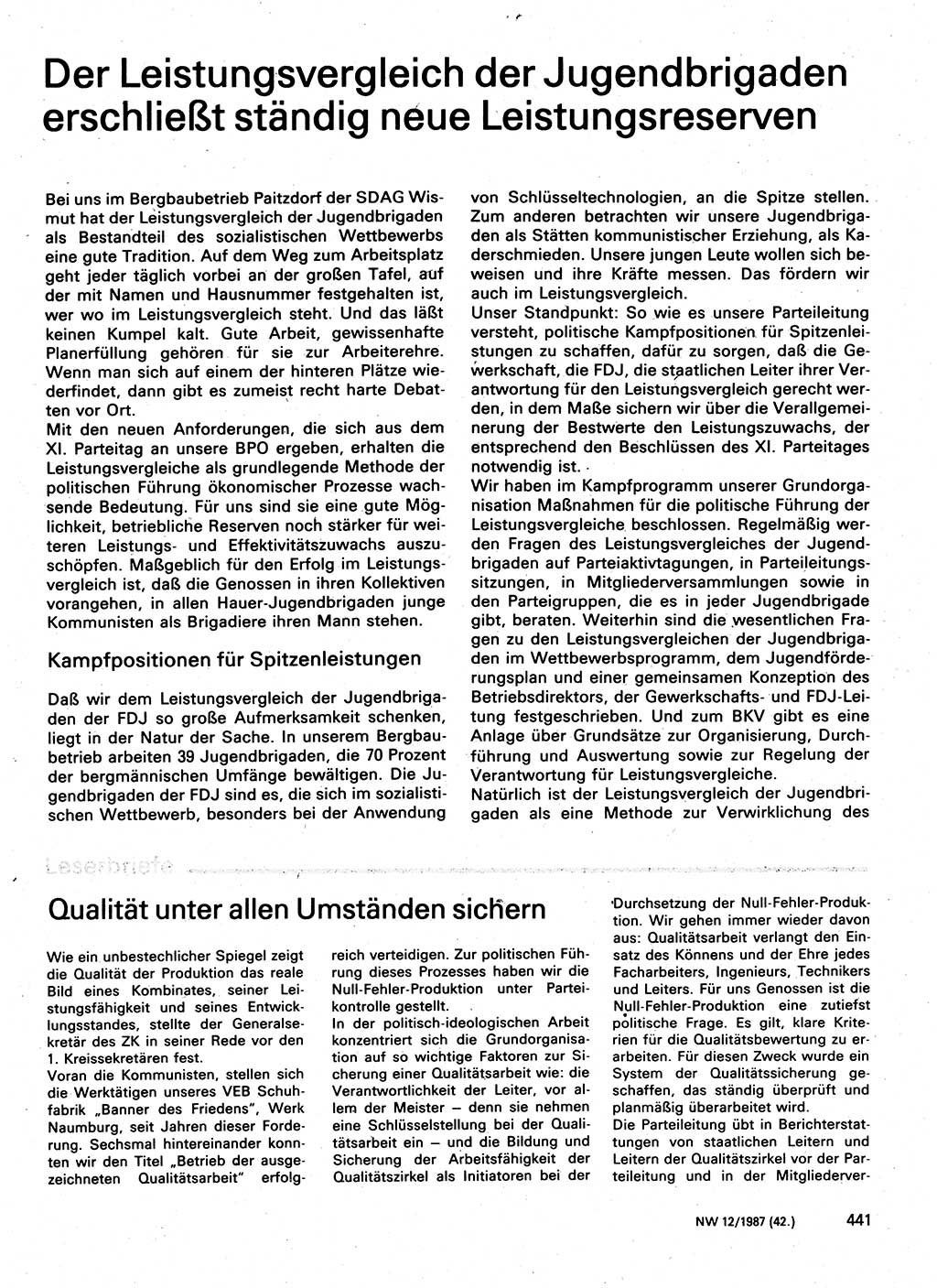 Neuer Weg (NW), Organ des Zentralkomitees (ZK) der SED (Sozialistische Einheitspartei Deutschlands) für Fragen des Parteilebens, 42. Jahrgang [Deutsche Demokratische Republik (DDR)] 1987, Seite 424 (NW ZK SED DDR 1987, S. 424)