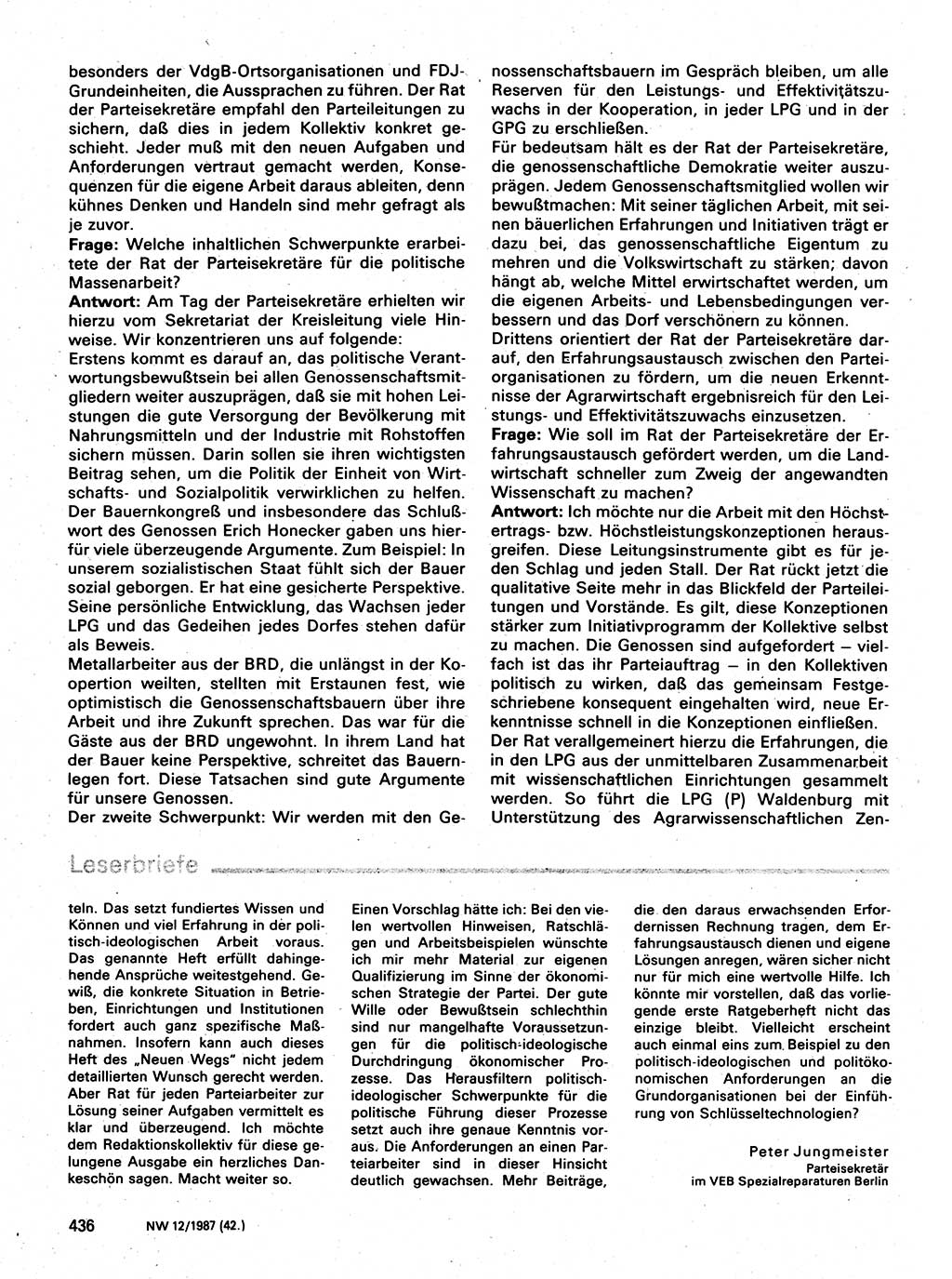 Neuer Weg (NW), Organ des Zentralkomitees (ZK) der SED (Sozialistische Einheitspartei Deutschlands) für Fragen des Parteilebens, 42. Jahrgang [Deutsche Demokratische Republik (DDR)] 1987, Seite 429 (NW ZK SED DDR 1987, S. 429)