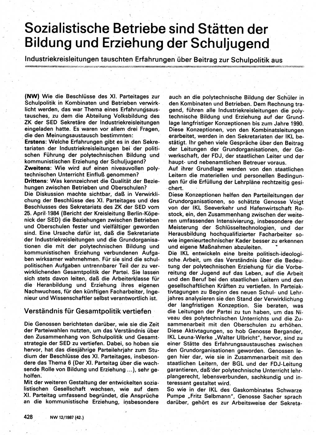 Neuer Weg (NW), Organ des Zentralkomitees (ZK) der SED (Sozialistische Einheitspartei Deutschlands) für Fragen des Parteilebens, 42. Jahrgang [Deutsche Demokratische Republik (DDR)] 1987, Seite 437 (NW ZK SED DDR 1987, S. 437)