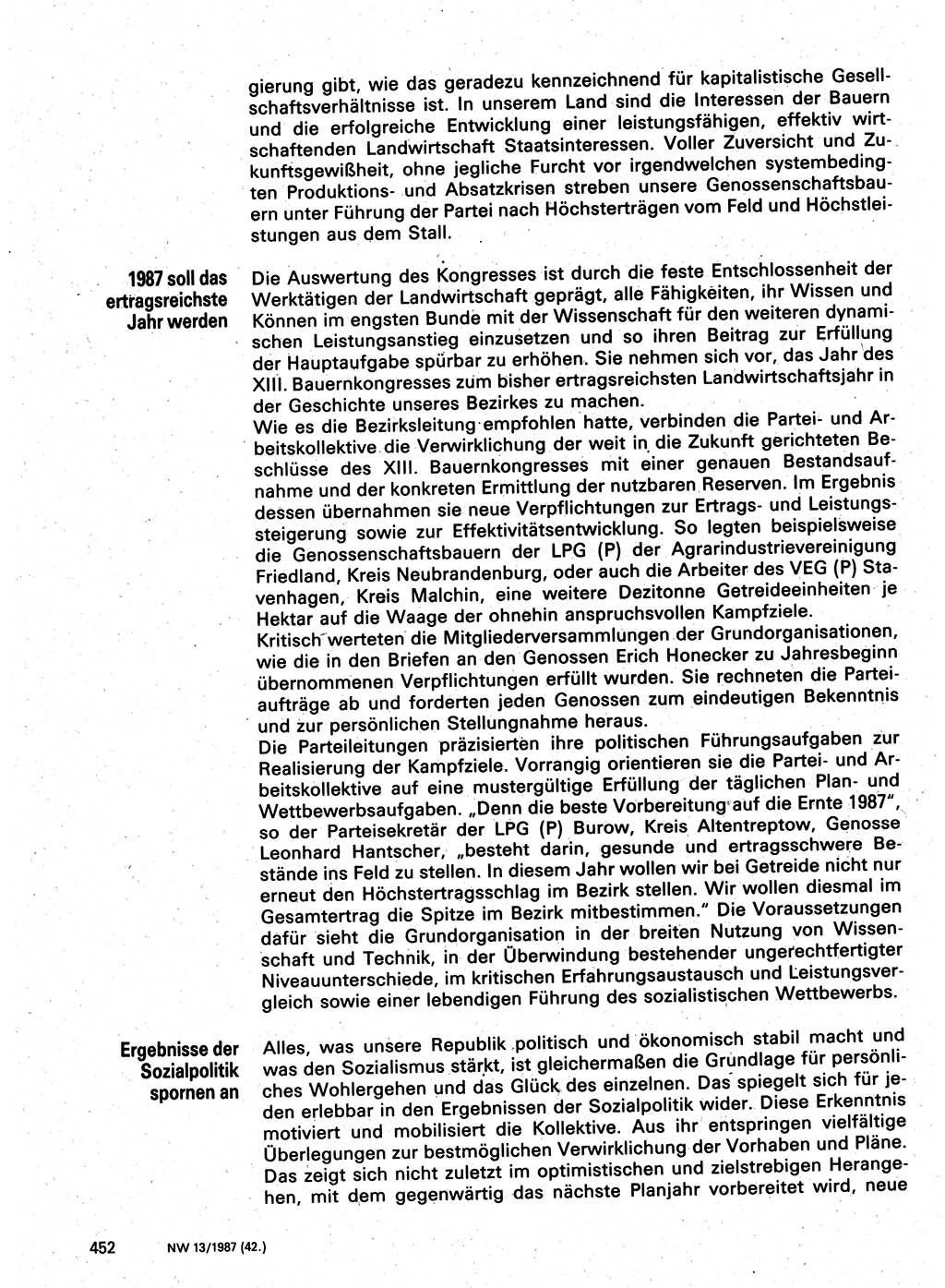 Neuer Weg (NW), Organ des Zentralkomitees (ZK) der SED (Sozialistische Einheitspartei Deutschlands) für Fragen des Parteilebens, 42. Jahrgang [Deutsche Demokratische Republik (DDR)] 1987, Seite 452 (NW ZK SED DDR 1987, S. 452)