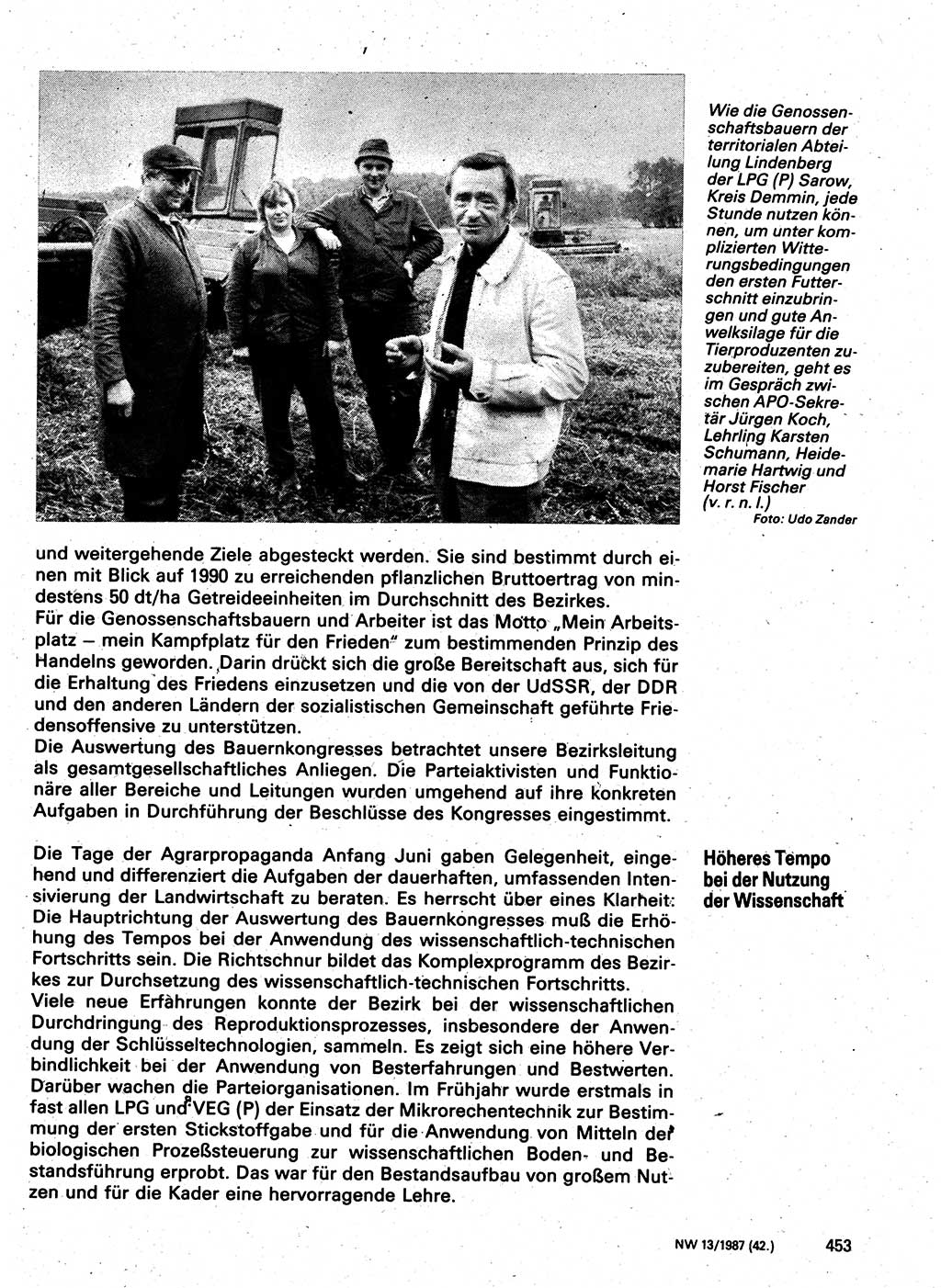 Neuer Weg (NW), Organ des Zentralkomitees (ZK) der SED (Sozialistische Einheitspartei Deutschlands) für Fragen des Parteilebens, 42. Jahrgang [Deutsche Demokratische Republik (DDR)] 1987, Seite 453 (NW ZK SED DDR 1987, S. 453)
