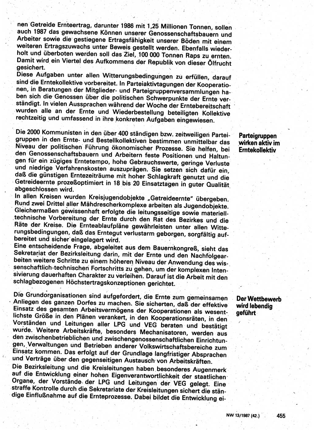 Neuer Weg (NW), Organ des Zentralkomitees (ZK) der SED (Sozialistische Einheitspartei Deutschlands) für Fragen des Parteilebens, 42. Jahrgang [Deutsche Demokratische Republik (DDR)] 1987, Seite 455 (NW ZK SED DDR 1987, S. 455)