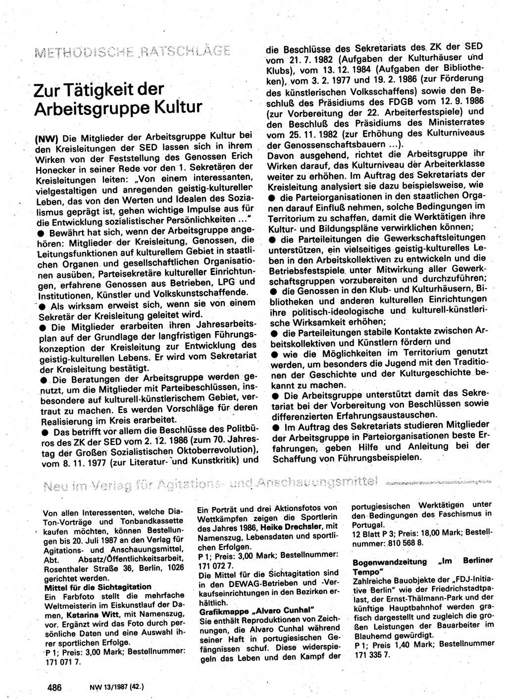 Neuer Weg (NW), Organ des Zentralkomitees (ZK) der SED (Sozialistische Einheitspartei Deutschlands) für Fragen des Parteilebens, 42. Jahrgang [Deutsche Demokratische Republik (DDR)] 1987, Seite 486 (NW ZK SED DDR 1987, S. 486)