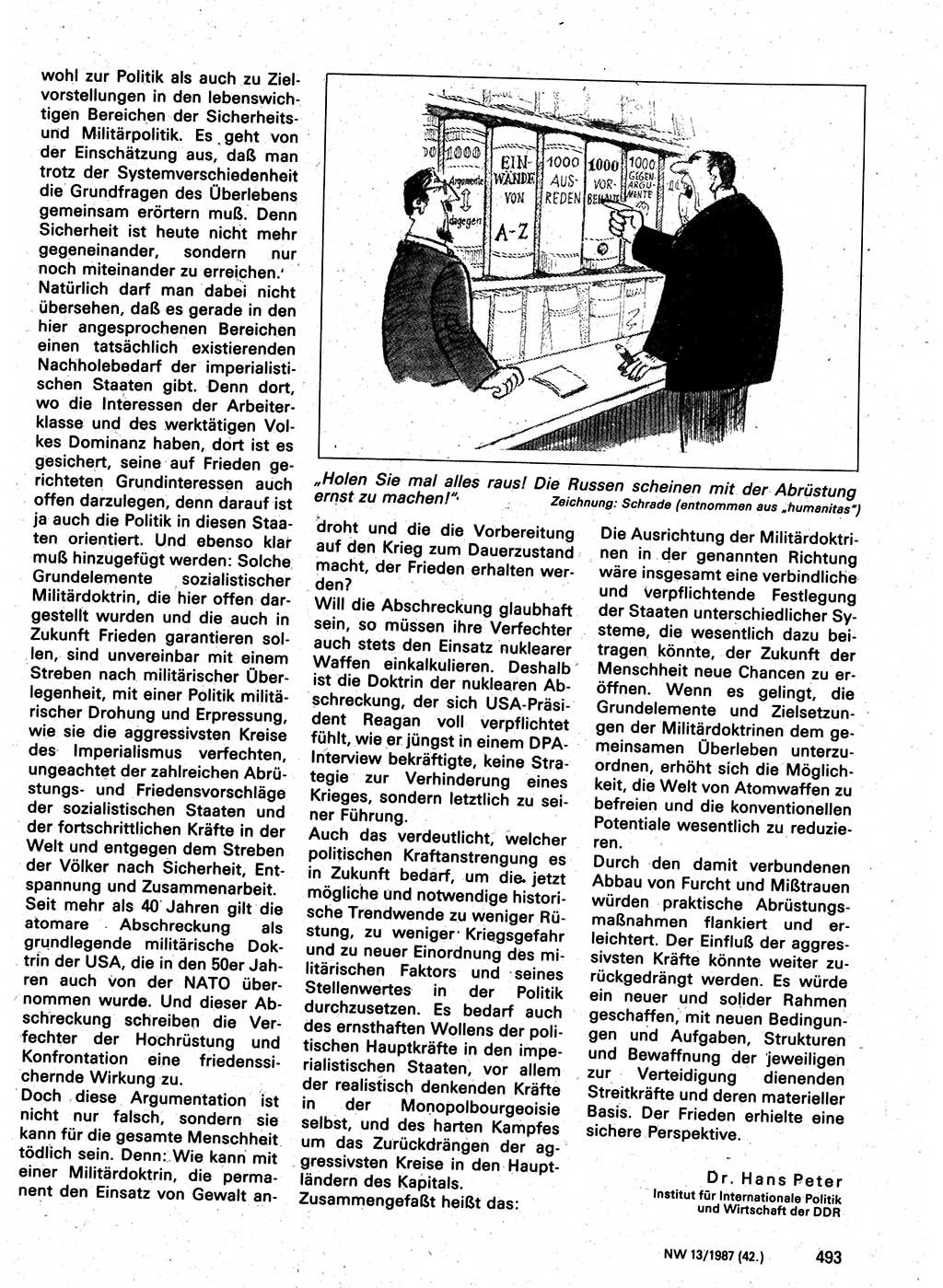 Neuer Weg (NW), Organ des Zentralkomitees (ZK) der SED (Sozialistische Einheitspartei Deutschlands) für Fragen des Parteilebens, 42. Jahrgang [Deutsche Demokratische Republik (DDR)] 1987, Seite 493 (NW ZK SED DDR 1987, S. 493)