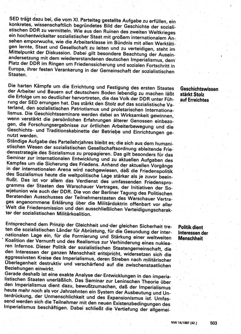 Neuer Weg (NW), Organ des Zentralkomitees (ZK) der SED (Sozialistische Einheitspartei Deutschlands) für Fragen des Parteilebens, 42. Jahrgang [Deutsche Demokratische Republik (DDR)] 1987, Seite 503 (NW ZK SED DDR 1987, S. 503)