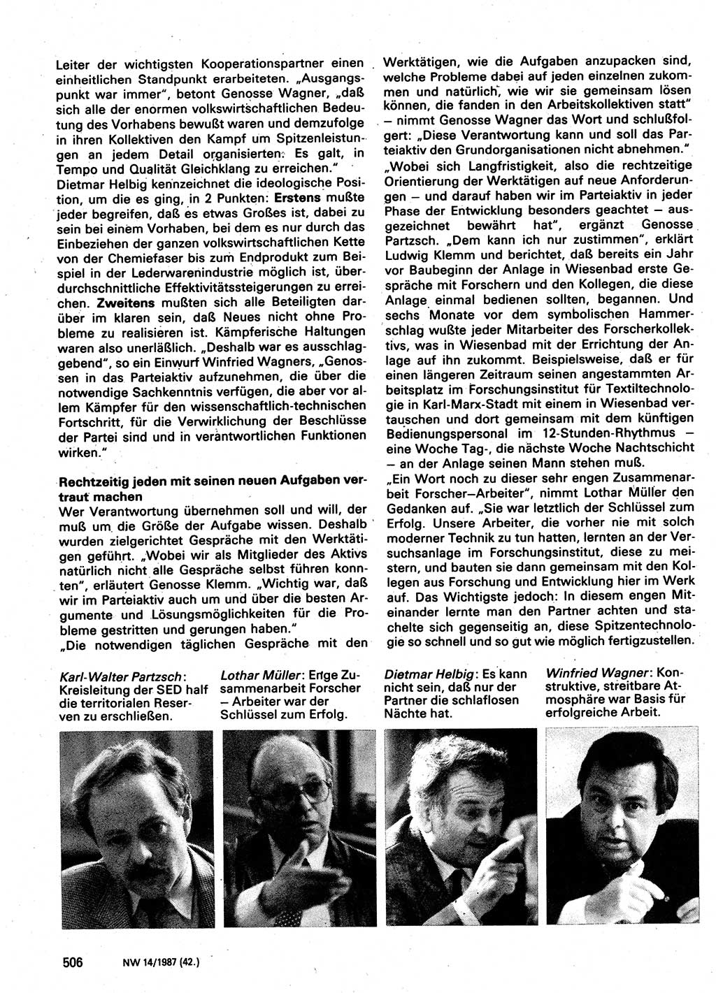 Neuer Weg (NW), Organ des Zentralkomitees (ZK) der SED (Sozialistische Einheitspartei Deutschlands) für Fragen des Parteilebens, 42. Jahrgang [Deutsche Demokratische Republik (DDR)] 1987, Seite 506 (NW ZK SED DDR 1987, S. 506)