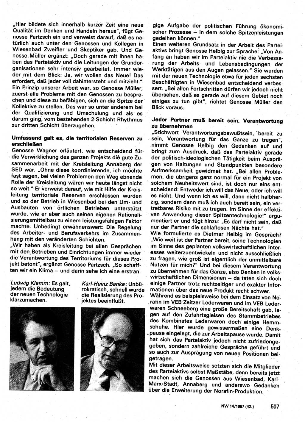 Neuer Weg (NW), Organ des Zentralkomitees (ZK) der SED (Sozialistische Einheitspartei Deutschlands) für Fragen des Parteilebens, 42. Jahrgang [Deutsche Demokratische Republik (DDR)] 1987, Seite 507 (NW ZK SED DDR 1987, S. 507)