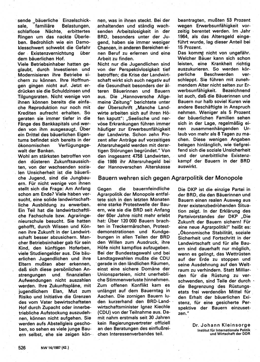 Neuer Weg (NW), Organ des Zentralkomitees (ZK) der SED (Sozialistische Einheitspartei Deutschlands) für Fragen des Parteilebens, 42. Jahrgang [Deutsche Demokratische Republik (DDR)] 1987, Seite 526 (NW ZK SED DDR 1987, S. 526)