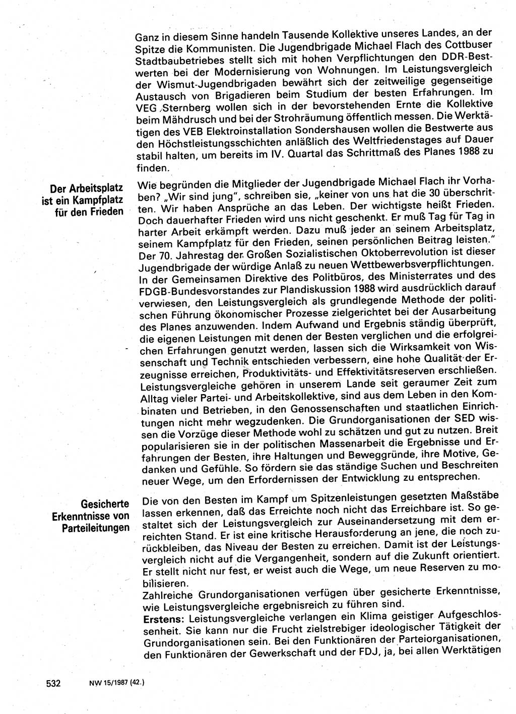 Neuer Weg (NW), Organ des Zentralkomitees (ZK) der SED (Sozialistische Einheitspartei Deutschlands) für Fragen des Parteilebens, 42. Jahrgang [Deutsche Demokratische Republik (DDR)] 1987, Seite 532 (NW ZK SED DDR 1987, S. 532)