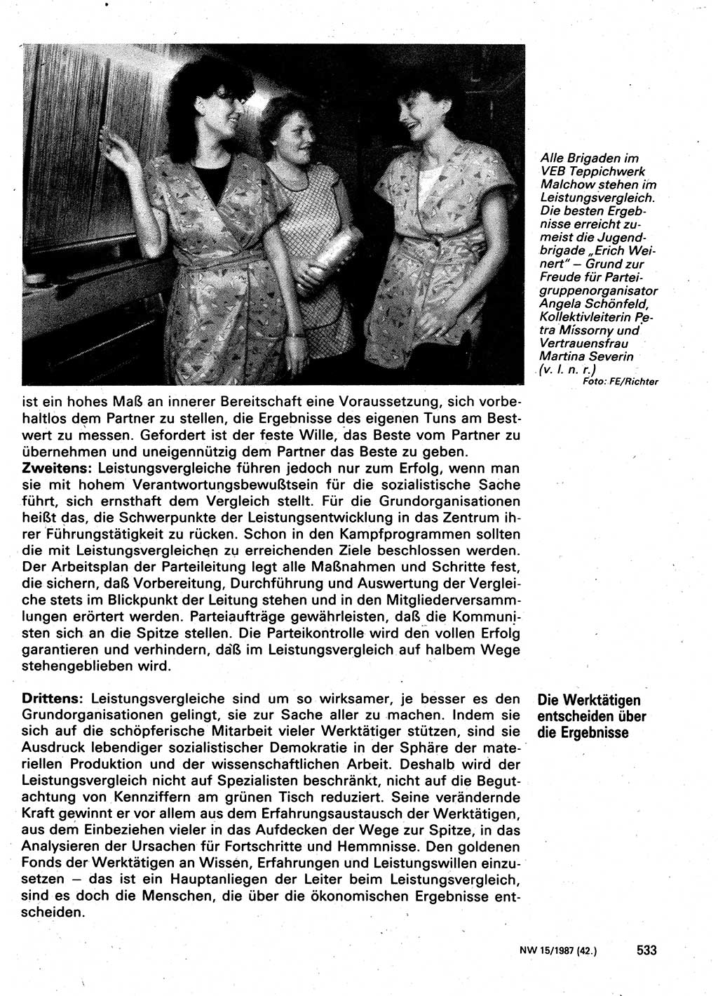 Neuer Weg (NW), Organ des Zentralkomitees (ZK) der SED (Sozialistische Einheitspartei Deutschlands) für Fragen des Parteilebens, 42. Jahrgang [Deutsche Demokratische Republik (DDR)] 1987, Seite 533 (NW ZK SED DDR 1987, S. 533)