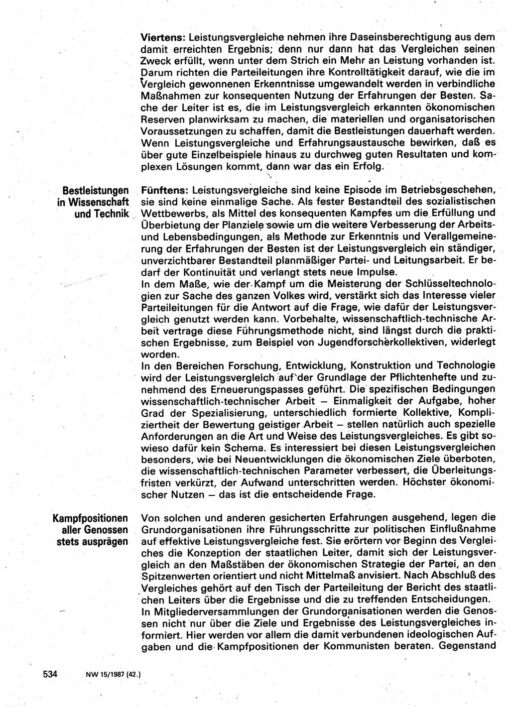 Neuer Weg (NW), Organ des Zentralkomitees (ZK) der SED (Sozialistische Einheitspartei Deutschlands) für Fragen des Parteilebens, 42. Jahrgang [Deutsche Demokratische Republik (DDR)] 1987, Seite 534 (NW ZK SED DDR 1987, S. 534)