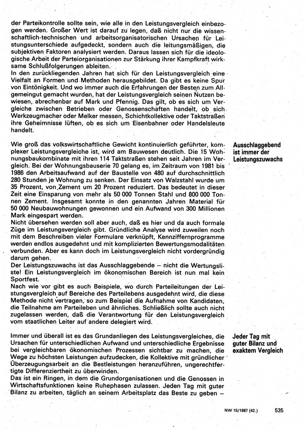 Neuer Weg (NW), Organ des Zentralkomitees (ZK) der SED (Sozialistische Einheitspartei Deutschlands) für Fragen des Parteilebens, 42. Jahrgang [Deutsche Demokratische Republik (DDR)] 1987, Seite 535 (NW ZK SED DDR 1987, S. 535)