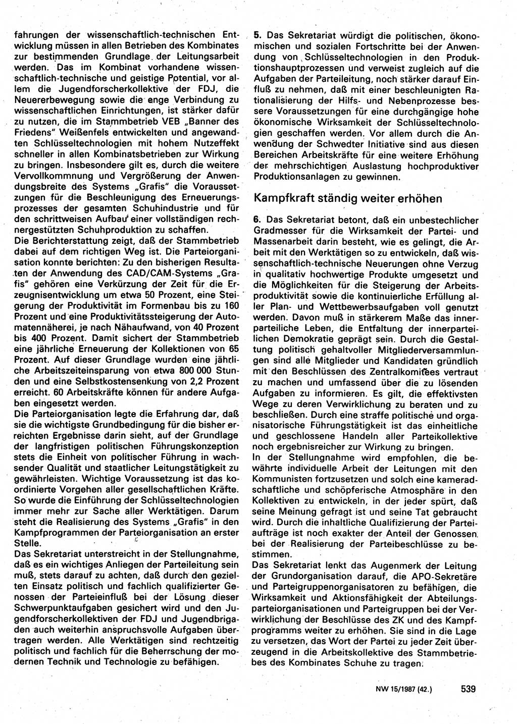 Neuer Weg (NW), Organ des Zentralkomitees (ZK) der SED (Sozialistische Einheitspartei Deutschlands) für Fragen des Parteilebens, 42. Jahrgang [Deutsche Demokratische Republik (DDR)] 1987, Seite 539 (NW ZK SED DDR 1987, S. 539)