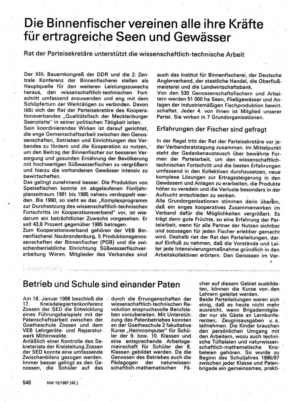 Neuer Weg (NW), Organ des Zentralkomitees (ZK) der SED (Sozialistische Einheitspartei Deutschlands) für Fragen des Parteilebens, 42. Jahrgang [Deutsche Demokratische Republik (DDR)] 1987, Seite 548 (NW ZK SED DDR 1987, S. 548)