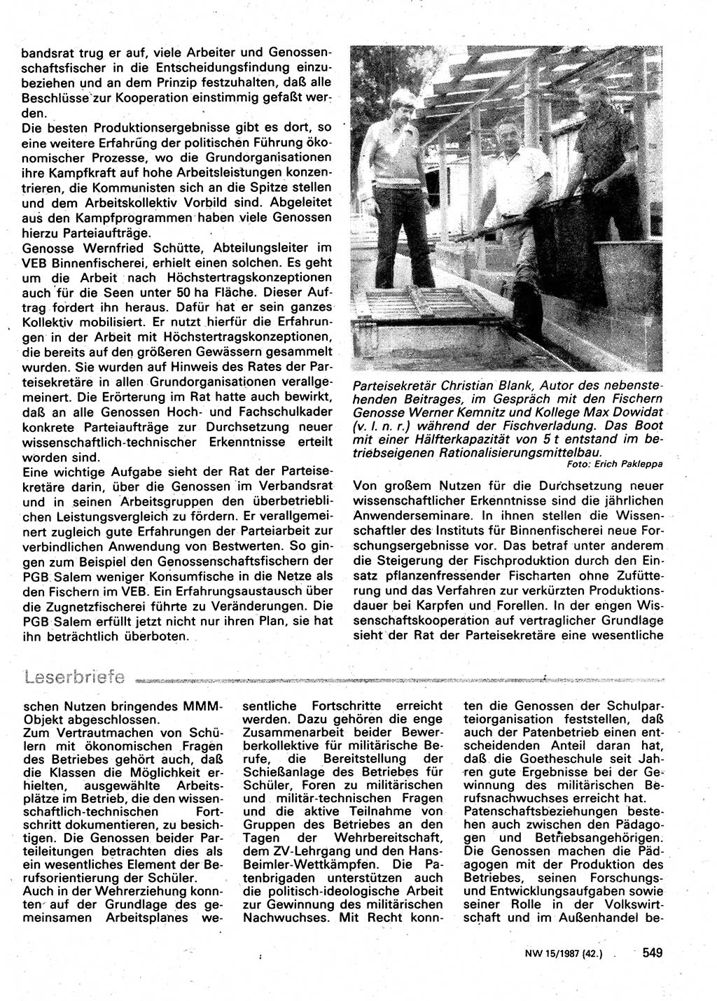 Neuer Weg (NW), Organ des Zentralkomitees (ZK) der SED (Sozialistische Einheitspartei Deutschlands) für Fragen des Parteilebens, 42. Jahrgang [Deutsche Demokratische Republik (DDR)] 1987, Seite 549 (NW ZK SED DDR 1987, S. 549)