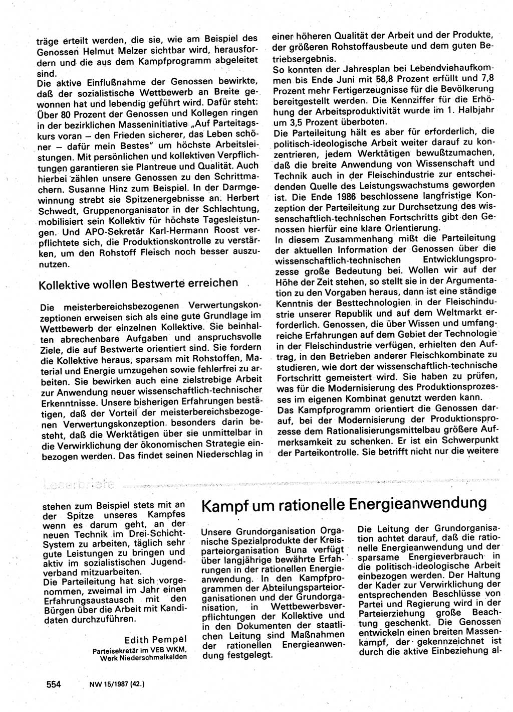 Neuer Weg (NW), Organ des Zentralkomitees (ZK) der SED (Sozialistische Einheitspartei Deutschlands) für Fragen des Parteilebens, 42. Jahrgang [Deutsche Demokratische Republik (DDR)] 1987, Seite 554 (NW ZK SED DDR 1987, S. 554)
