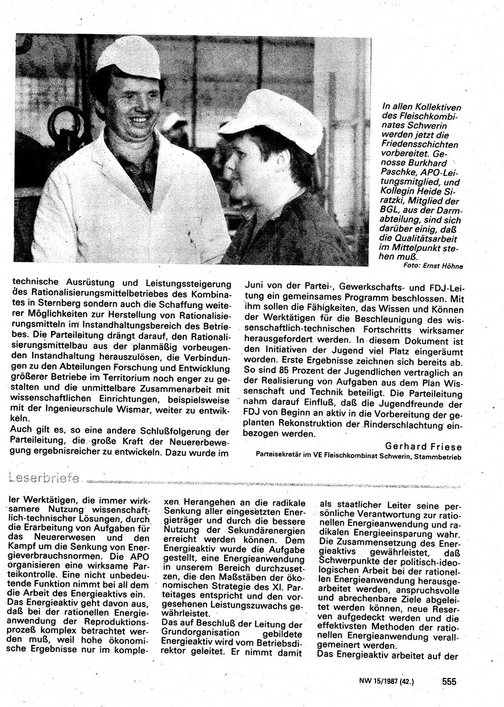 Neuer Weg (NW), Organ des Zentralkomitees (ZK) der SED (Sozialistische Einheitspartei Deutschlands) für Fragen des Parteilebens, 42. Jahrgang [Deutsche Demokratische Republik (DDR)] 1987, Seite 555 (NW ZK SED DDR 1987, S. 555)