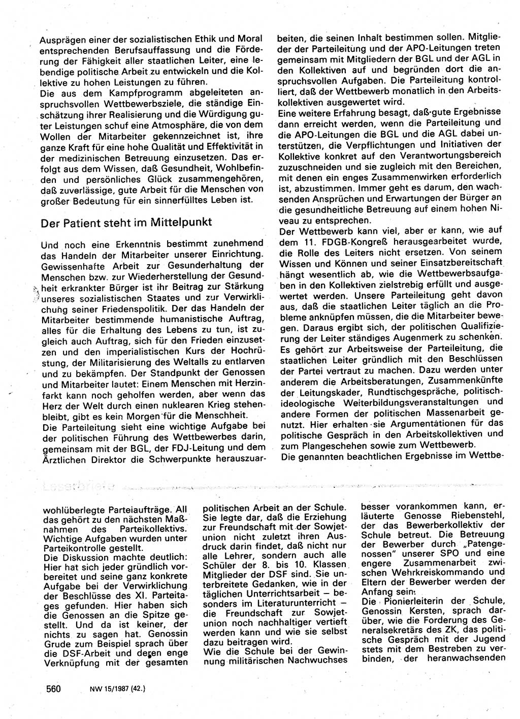 Neuer Weg (NW), Organ des Zentralkomitees (ZK) der SED (Sozialistische Einheitspartei Deutschlands) für Fragen des Parteilebens, 42. Jahrgang [Deutsche Demokratische Republik (DDR)] 1987, Seite 560 (NW ZK SED DDR 1987, S. 560)