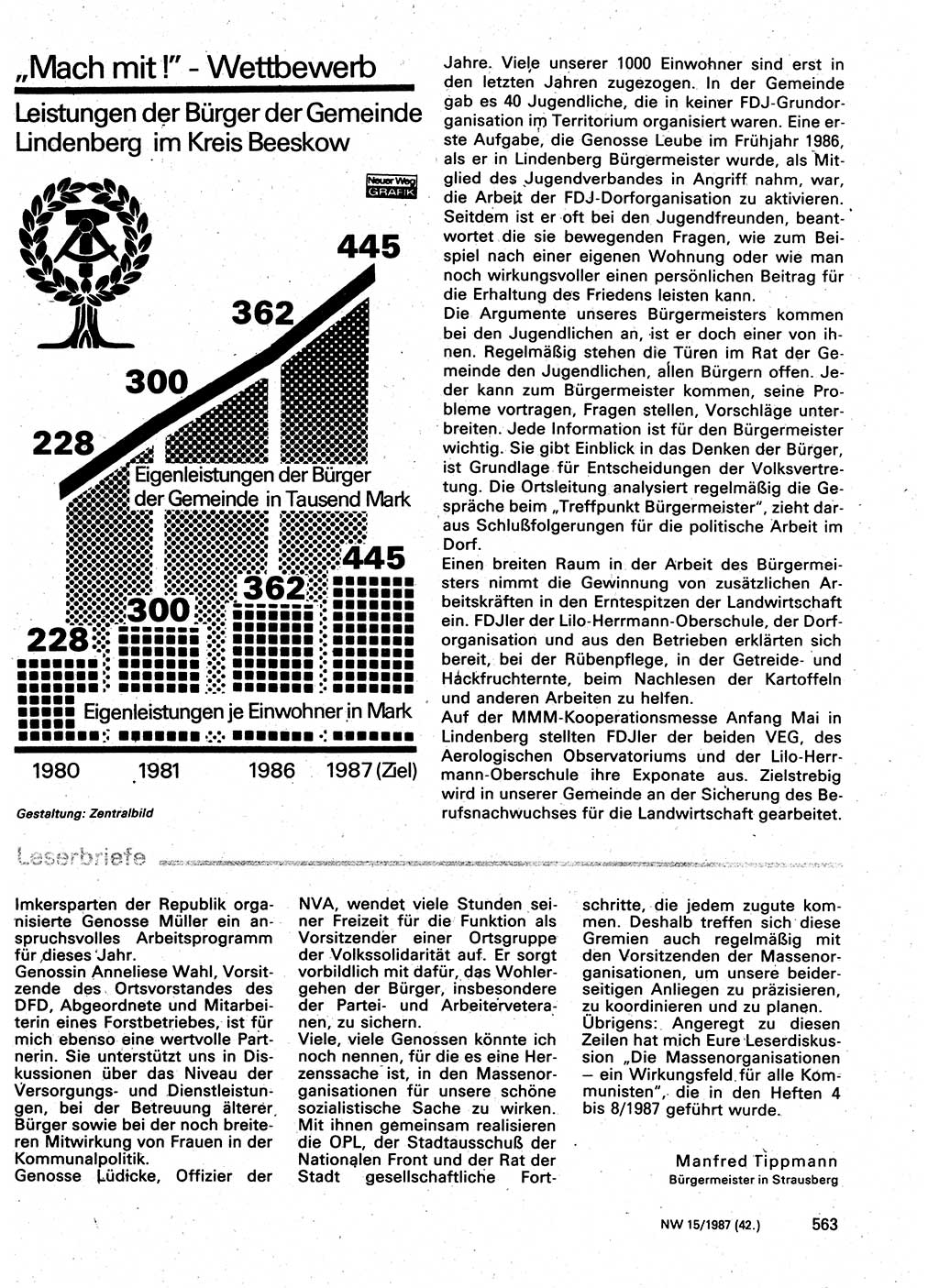 Neuer Weg (NW), Organ des Zentralkomitees (ZK) der SED (Sozialistische Einheitspartei Deutschlands) für Fragen des Parteilebens, 42. Jahrgang [Deutsche Demokratische Republik (DDR)] 1987, Seite 563 (NW ZK SED DDR 1987, S. 563)