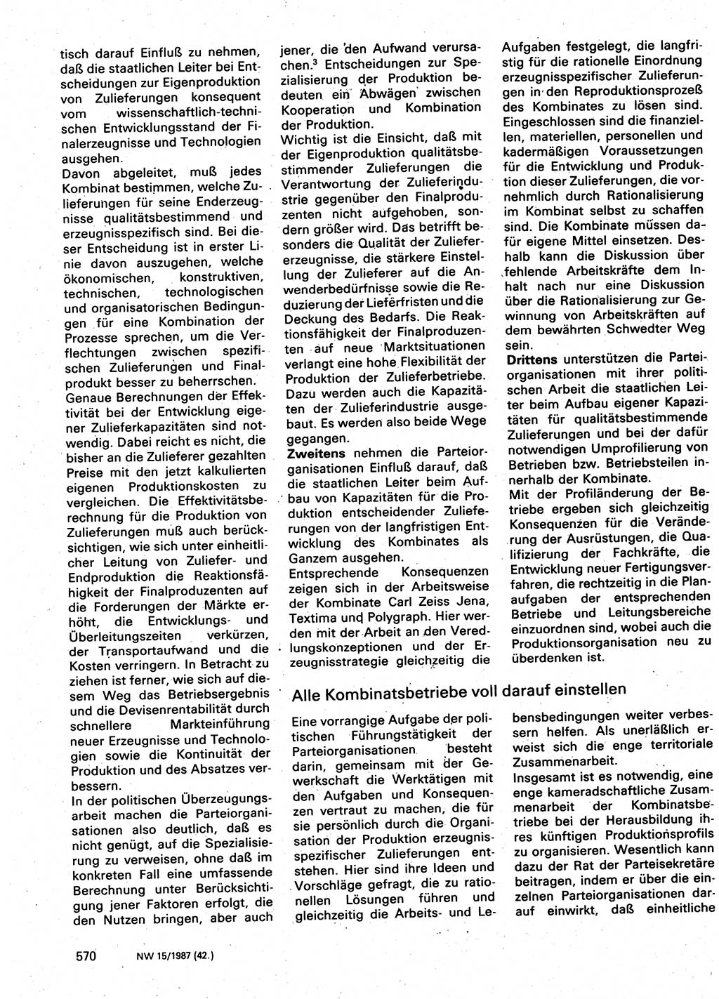 Neuer Weg (NW), Organ des Zentralkomitees (ZK) der SED (Sozialistische Einheitspartei Deutschlands) für Fragen des Parteilebens, 42. Jahrgang [Deutsche Demokratische Republik (DDR)] 1987, Seite 570 (NW ZK SED DDR 1987, S. 570)