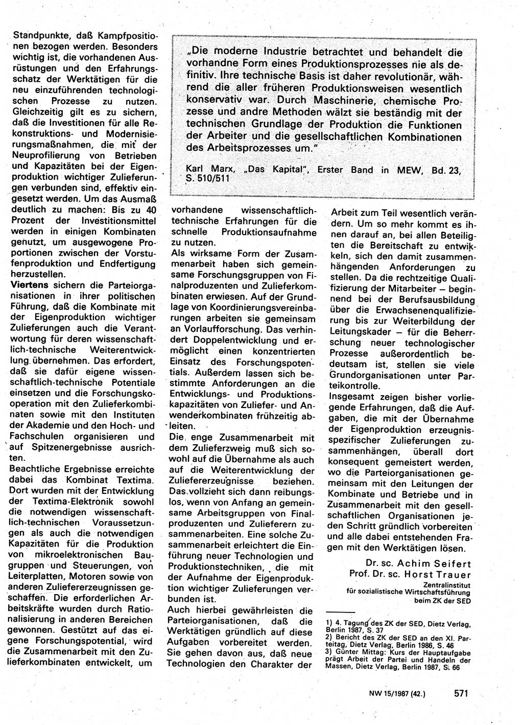 Neuer Weg (NW), Organ des Zentralkomitees (ZK) der SED (Sozialistische Einheitspartei Deutschlands) für Fragen des Parteilebens, 42. Jahrgang [Deutsche Demokratische Republik (DDR)] 1987, Seite 571 (NW ZK SED DDR 1987, S. 571)