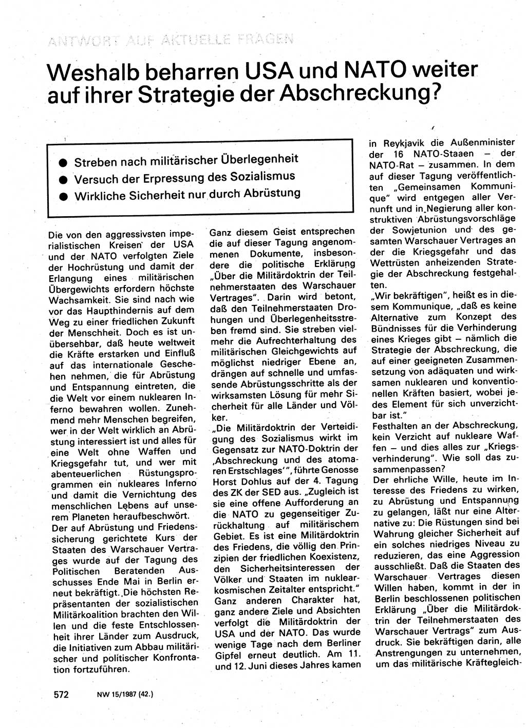 Neuer Weg (NW), Organ des Zentralkomitees (ZK) der SED (Sozialistische Einheitspartei Deutschlands) für Fragen des Parteilebens, 42. Jahrgang [Deutsche Demokratische Republik (DDR)] 1987, Seite 572 (NW ZK SED DDR 1987, S. 572)