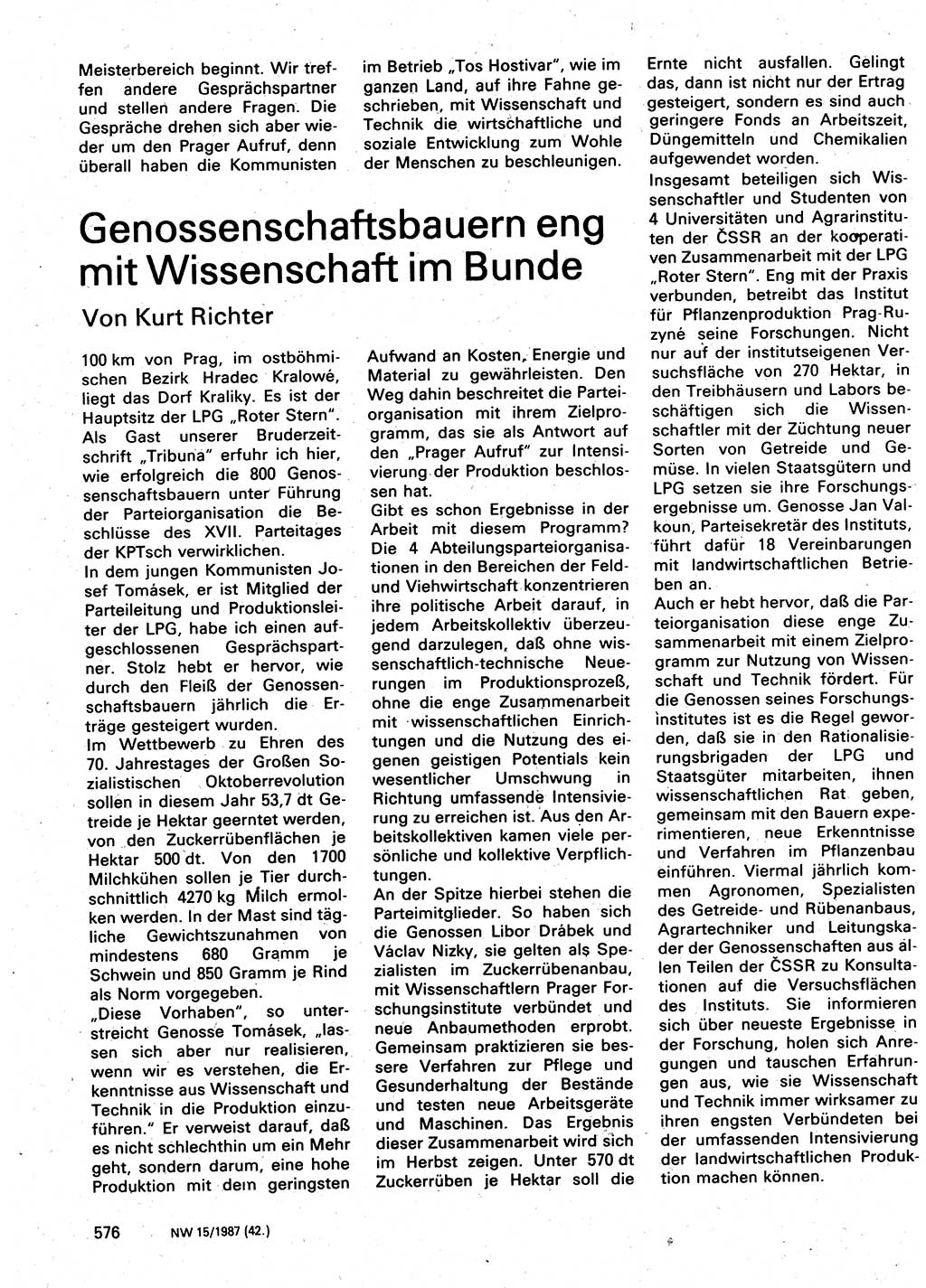 Neuer Weg (NW), Organ des Zentralkomitees (ZK) der SED (Sozialistische Einheitspartei Deutschlands) für Fragen des Parteilebens, 42. Jahrgang [Deutsche Demokratische Republik (DDR)] 1987, Seite 576 (NW ZK SED DDR 1987, S. 576)