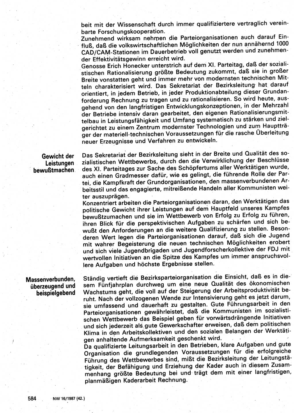 Neuer Weg (NW), Organ des Zentralkomitees (ZK) der SED (Sozialistische Einheitspartei Deutschlands) für Fragen des Parteilebens, 42. Jahrgang [Deutsche Demokratische Republik (DDR)] 1987, Seite 584 (NW ZK SED DDR 1987, S. 584)