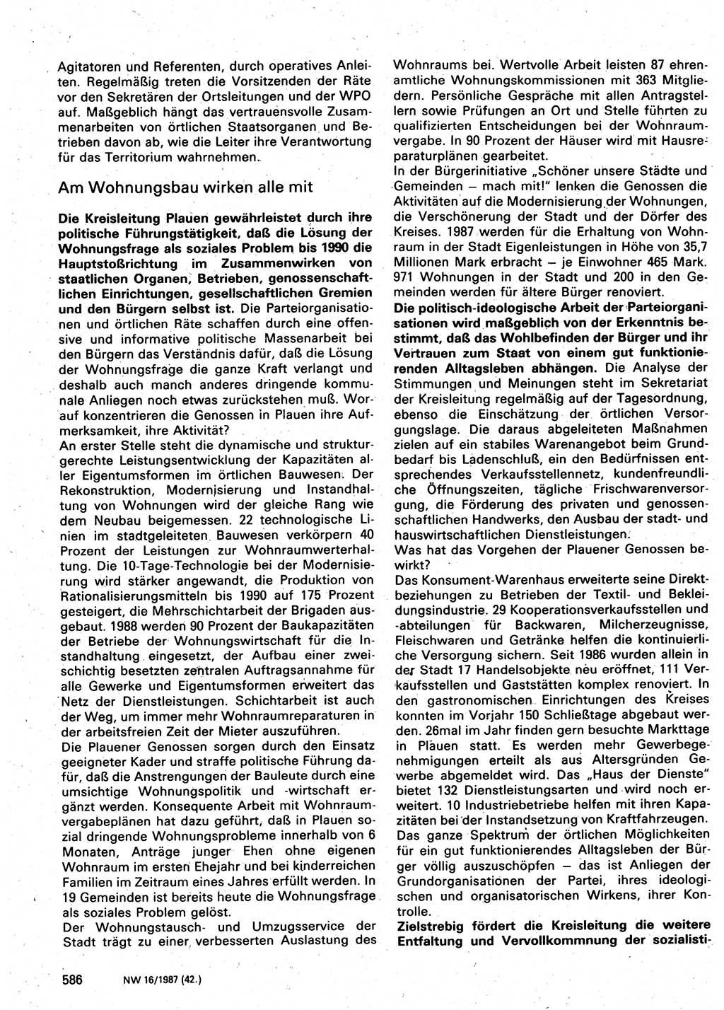 Neuer Weg (NW), Organ des Zentralkomitees (ZK) der SED (Sozialistische Einheitspartei Deutschlands) für Fragen des Parteilebens, 42. Jahrgang [Deutsche Demokratische Republik (DDR)] 1987, Seite 586 (NW ZK SED DDR 1987, S. 586)