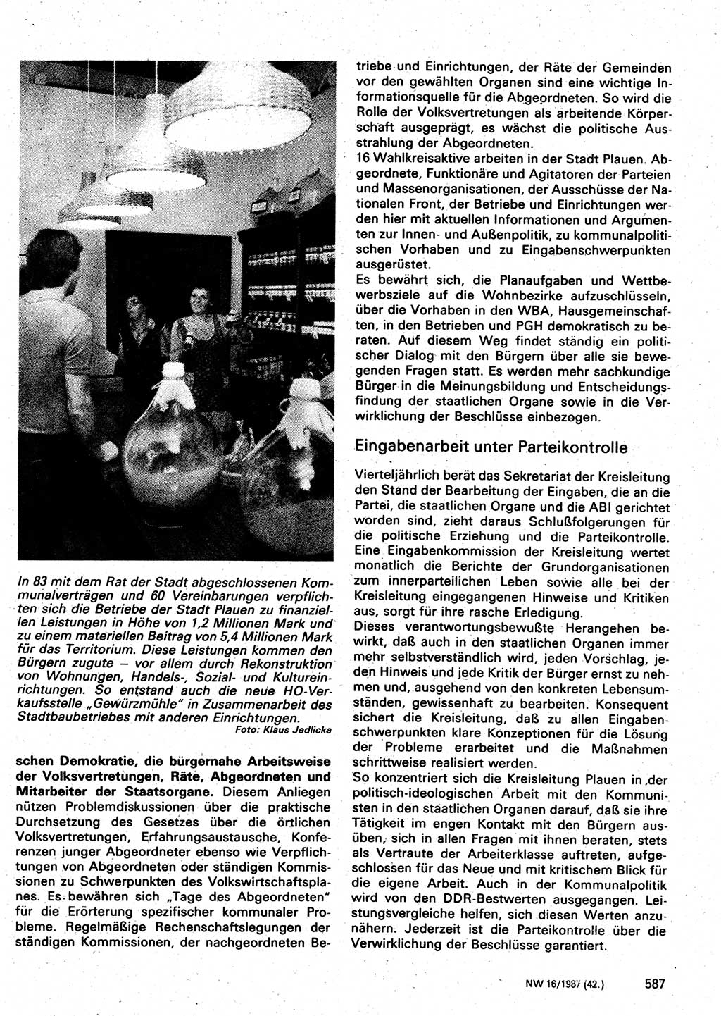 Neuer Weg (NW), Organ des Zentralkomitees (ZK) der SED (Sozialistische Einheitspartei Deutschlands) für Fragen des Parteilebens, 42. Jahrgang [Deutsche Demokratische Republik (DDR)] 1987, Seite 587 (NW ZK SED DDR 1987, S. 587)