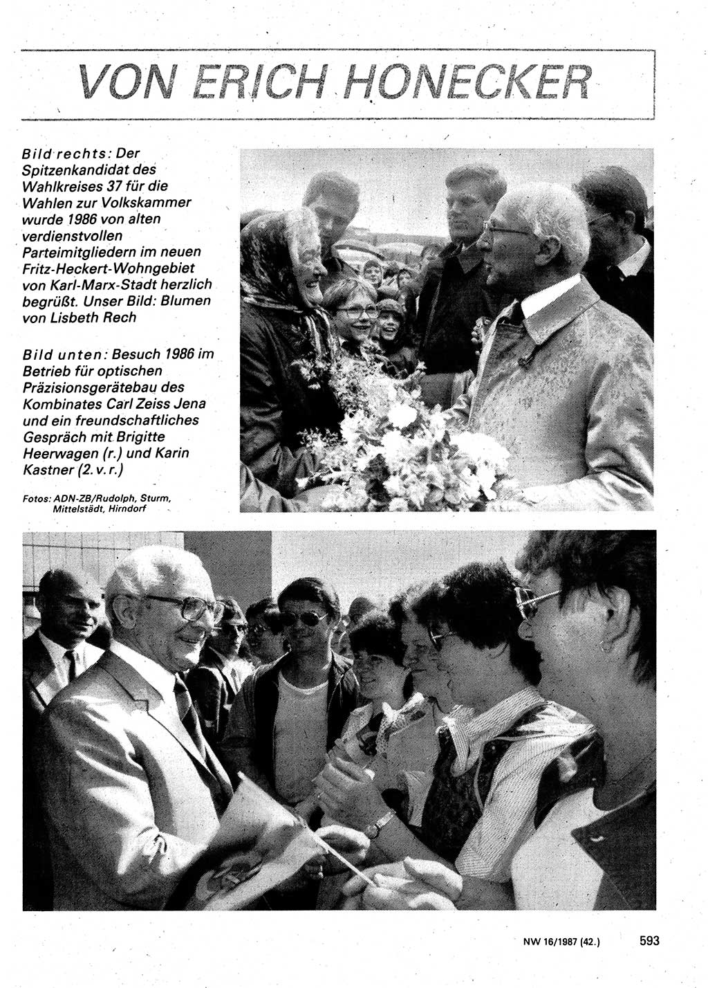 Neuer Weg (NW), Organ des Zentralkomitees (ZK) der SED (Sozialistische Einheitspartei Deutschlands) für Fragen des Parteilebens, 42. Jahrgang [Deutsche Demokratische Republik (DDR)] 1987, Seite 593 (NW ZK SED DDR 1987, S. 593)