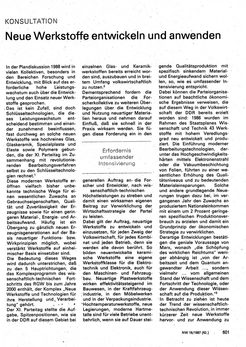 Neuer Weg (NW), Organ des Zentralkomitees (ZK) der SED (Sozialistische Einheitspartei Deutschlands) für Fragen des Parteilebens, 42. Jahrgang [Deutsche Demokratische Republik (DDR)] 1987, Seite 601 (NW ZK SED DDR 1987, S. 601)