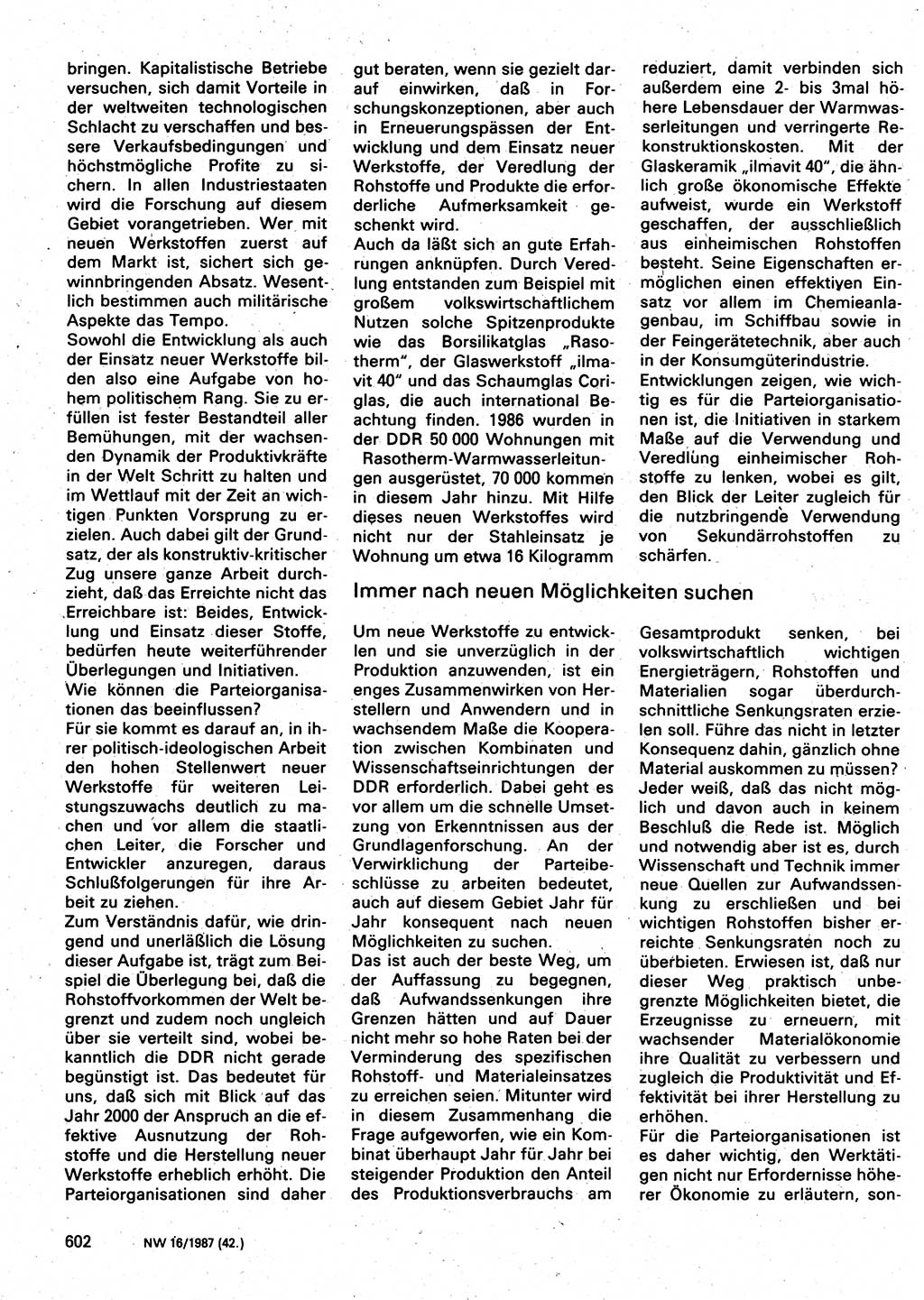 Neuer Weg (NW), Organ des Zentralkomitees (ZK) der SED (Sozialistische Einheitspartei Deutschlands) für Fragen des Parteilebens, 42. Jahrgang [Deutsche Demokratische Republik (DDR)] 1987, Seite 602 (NW ZK SED DDR 1987, S. 602)