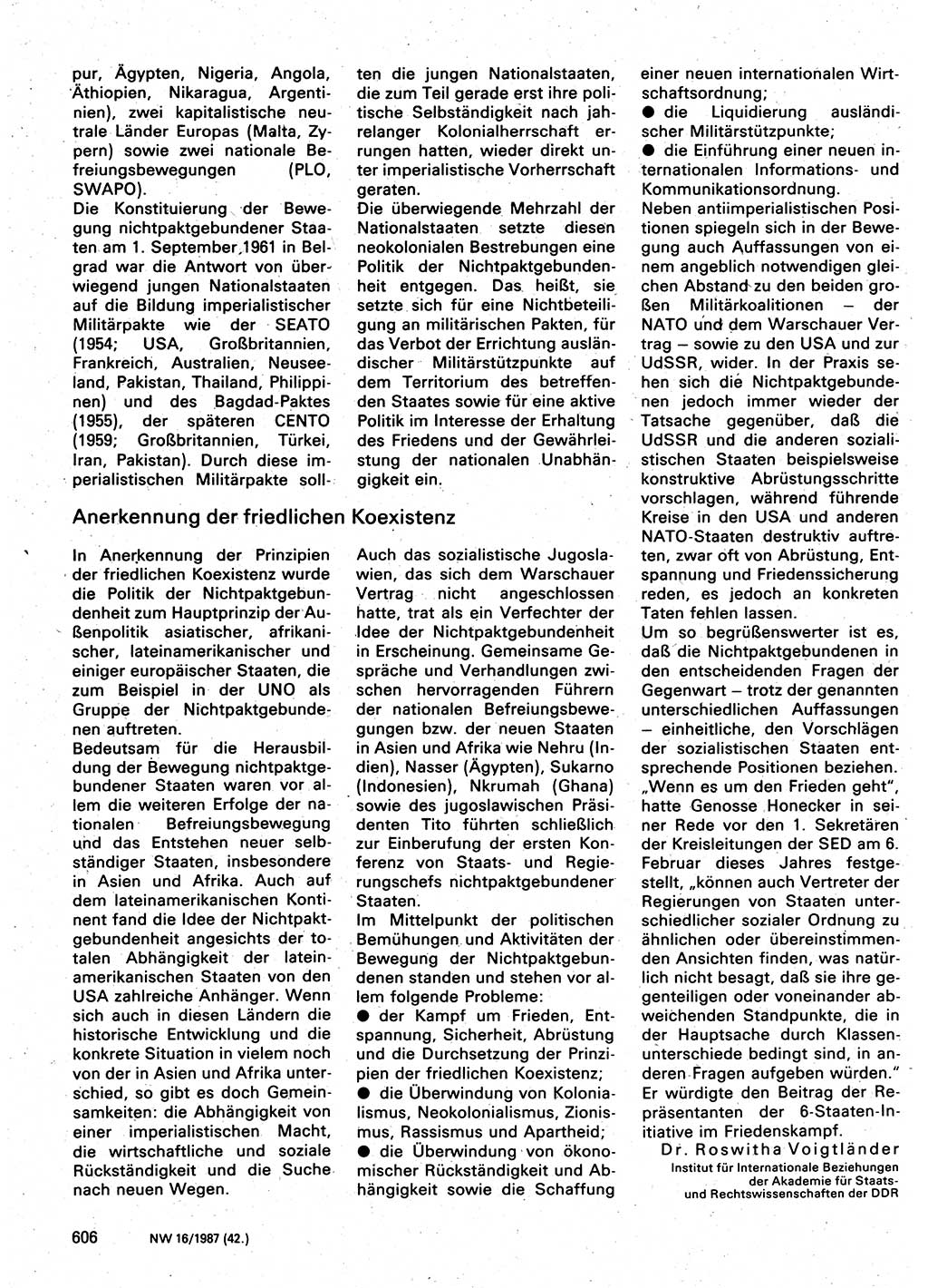 Neuer Weg (NW), Organ des Zentralkomitees (ZK) der SED (Sozialistische Einheitspartei Deutschlands) für Fragen des Parteilebens, 42. Jahrgang [Deutsche Demokratische Republik (DDR)] 1987, Seite 606 (NW ZK SED DDR 1987, S. 606)