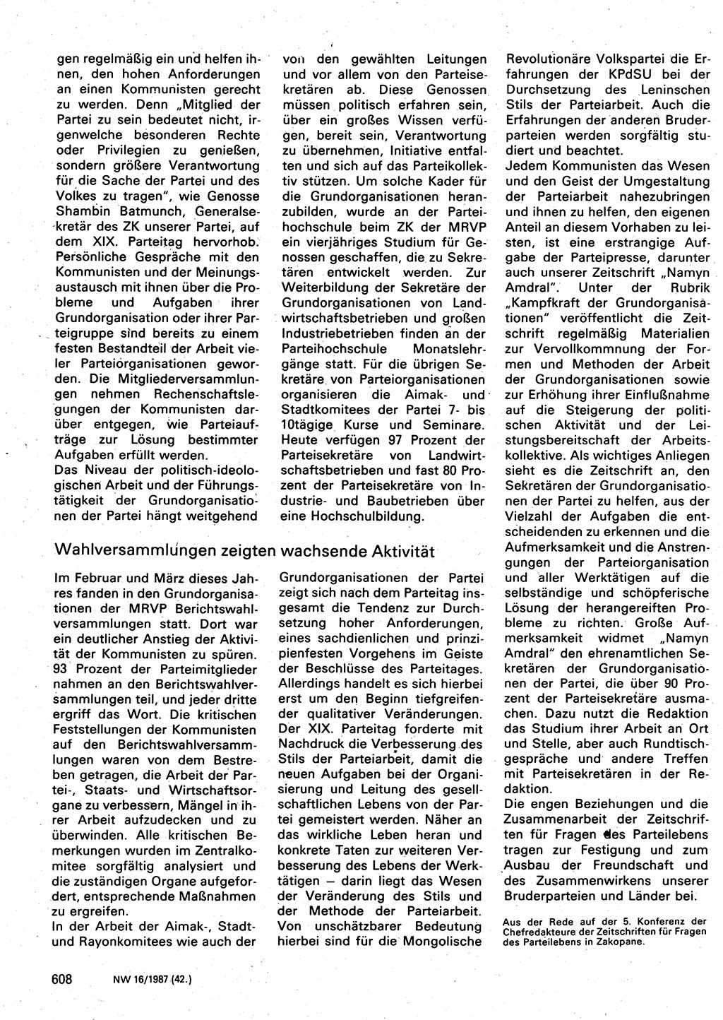 Neuer Weg (NW), Organ des Zentralkomitees (ZK) der SED (Sozialistische Einheitspartei Deutschlands) für Fragen des Parteilebens, 42. Jahrgang [Deutsche Demokratische Republik (DDR)] 1987, Seite 608 (NW ZK SED DDR 1987, S. 608)