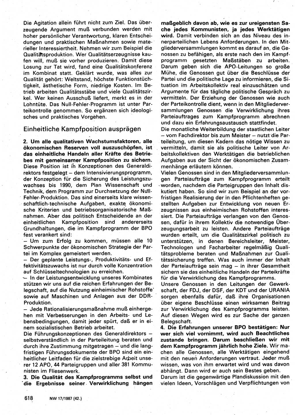 Neuer Weg (NW), Organ des Zentralkomitees (ZK) der SED (Sozialistische Einheitspartei Deutschlands) für Fragen des Parteilebens, 42. Jahrgang [Deutsche Demokratische Republik (DDR)] 1987, Seite 618 (NW ZK SED DDR 1987, S. 618)