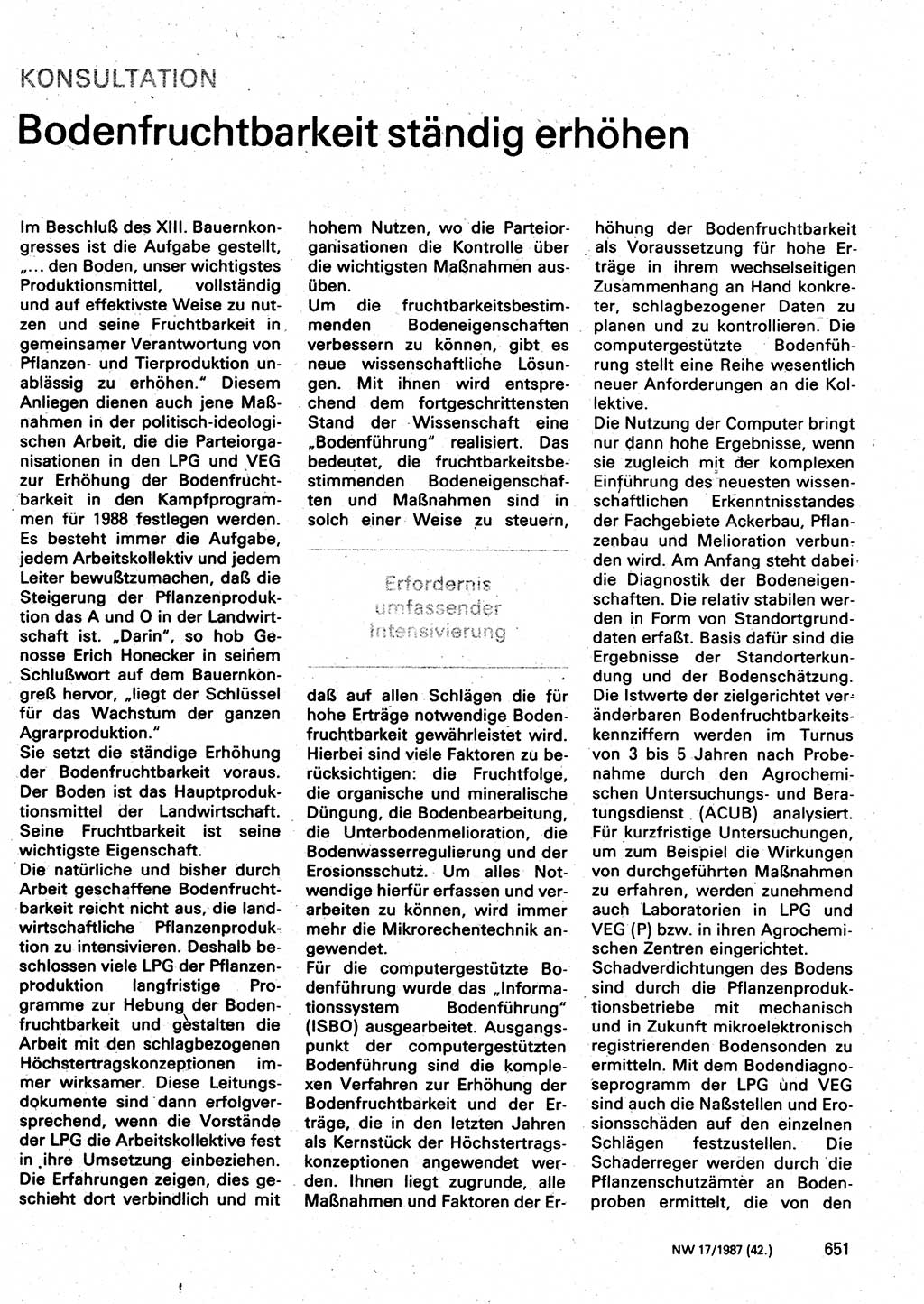 Neuer Weg (NW), Organ des Zentralkomitees (ZK) der SED (Sozialistische Einheitspartei Deutschlands) für Fragen des Parteilebens, 42. Jahrgang [Deutsche Demokratische Republik (DDR)] 1987, Seite 651 (NW ZK SED DDR 1987, S. 651)