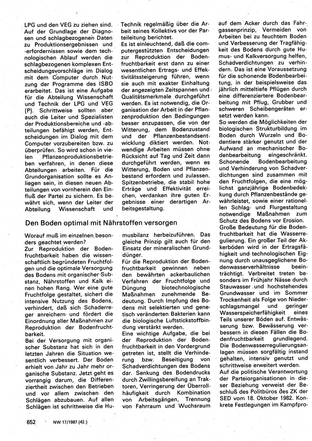 Neuer Weg (NW), Organ des Zentralkomitees (ZK) der SED (Sozialistische Einheitspartei Deutschlands) für Fragen des Parteilebens, 42. Jahrgang [Deutsche Demokratische Republik (DDR)] 1987, Seite 652 (NW ZK SED DDR 1987, S. 652)