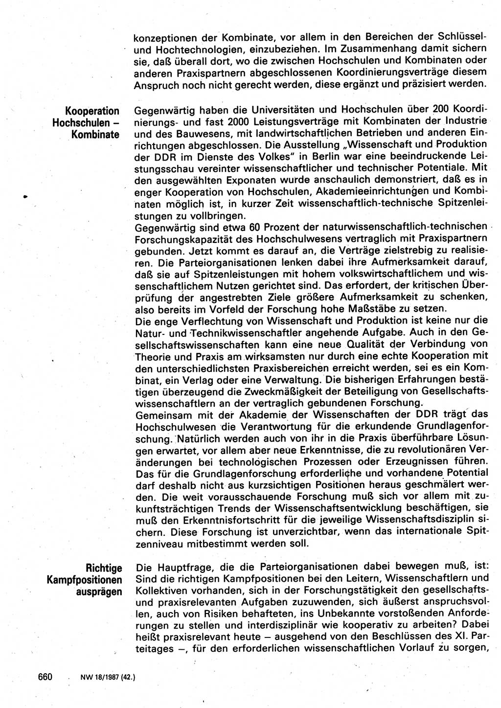 Neuer Weg (NW), Organ des Zentralkomitees (ZK) der SED (Sozialistische Einheitspartei Deutschlands) für Fragen des Parteilebens, 42. Jahrgang [Deutsche Demokratische Republik (DDR)] 1987, Seite 660 (NW ZK SED DDR 1987, S. 660)