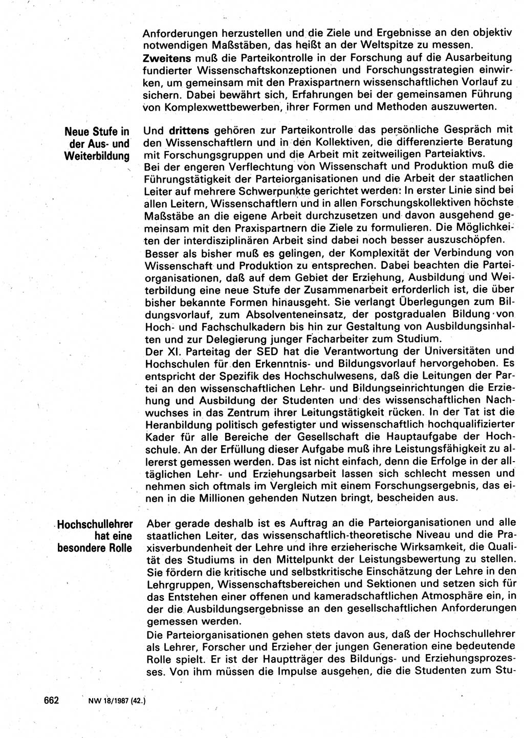Neuer Weg (NW), Organ des Zentralkomitees (ZK) der SED (Sozialistische Einheitspartei Deutschlands) für Fragen des Parteilebens, 42. Jahrgang [Deutsche Demokratische Republik (DDR)] 1987, Seite 662 (NW ZK SED DDR 1987, S. 662)