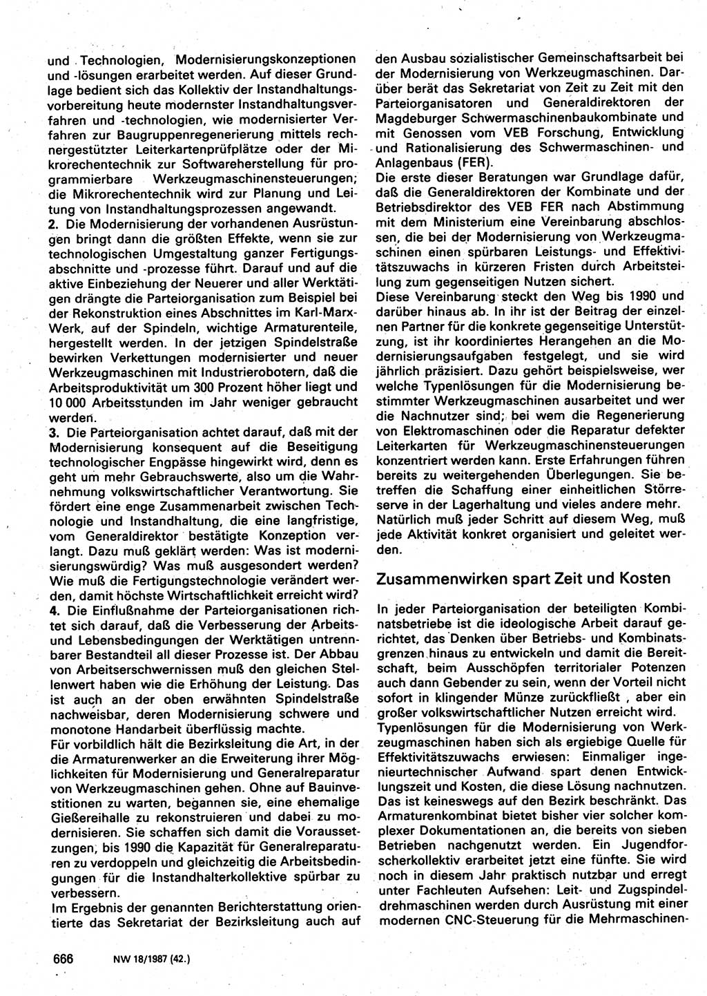 Neuer Weg (NW), Organ des Zentralkomitees (ZK) der SED (Sozialistische Einheitspartei Deutschlands) für Fragen des Parteilebens, 42. Jahrgang [Deutsche Demokratische Republik (DDR)] 1987, Seite 666 (NW ZK SED DDR 1987, S. 666)