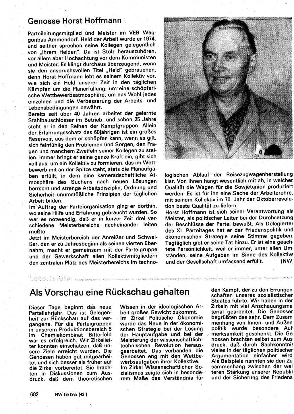 Neuer Weg (NW), Organ des Zentralkomitees (ZK) der SED (Sozialistische Einheitspartei Deutschlands) für Fragen des Parteilebens, 42. Jahrgang [Deutsche Demokratische Republik (DDR)] 1987, Seite 682 (NW ZK SED DDR 1987, S. 682)