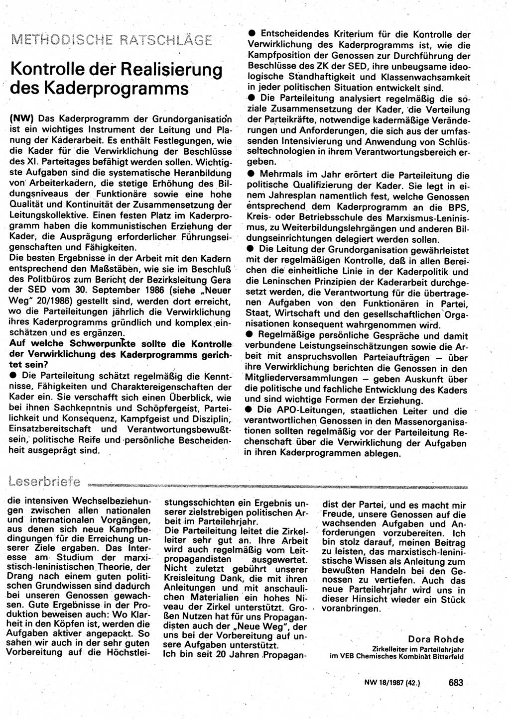 Neuer Weg (NW), Organ des Zentralkomitees (ZK) der SED (Sozialistische Einheitspartei Deutschlands) für Fragen des Parteilebens, 42. Jahrgang [Deutsche Demokratische Republik (DDR)] 1987, Seite 683 (NW ZK SED DDR 1987, S. 683)