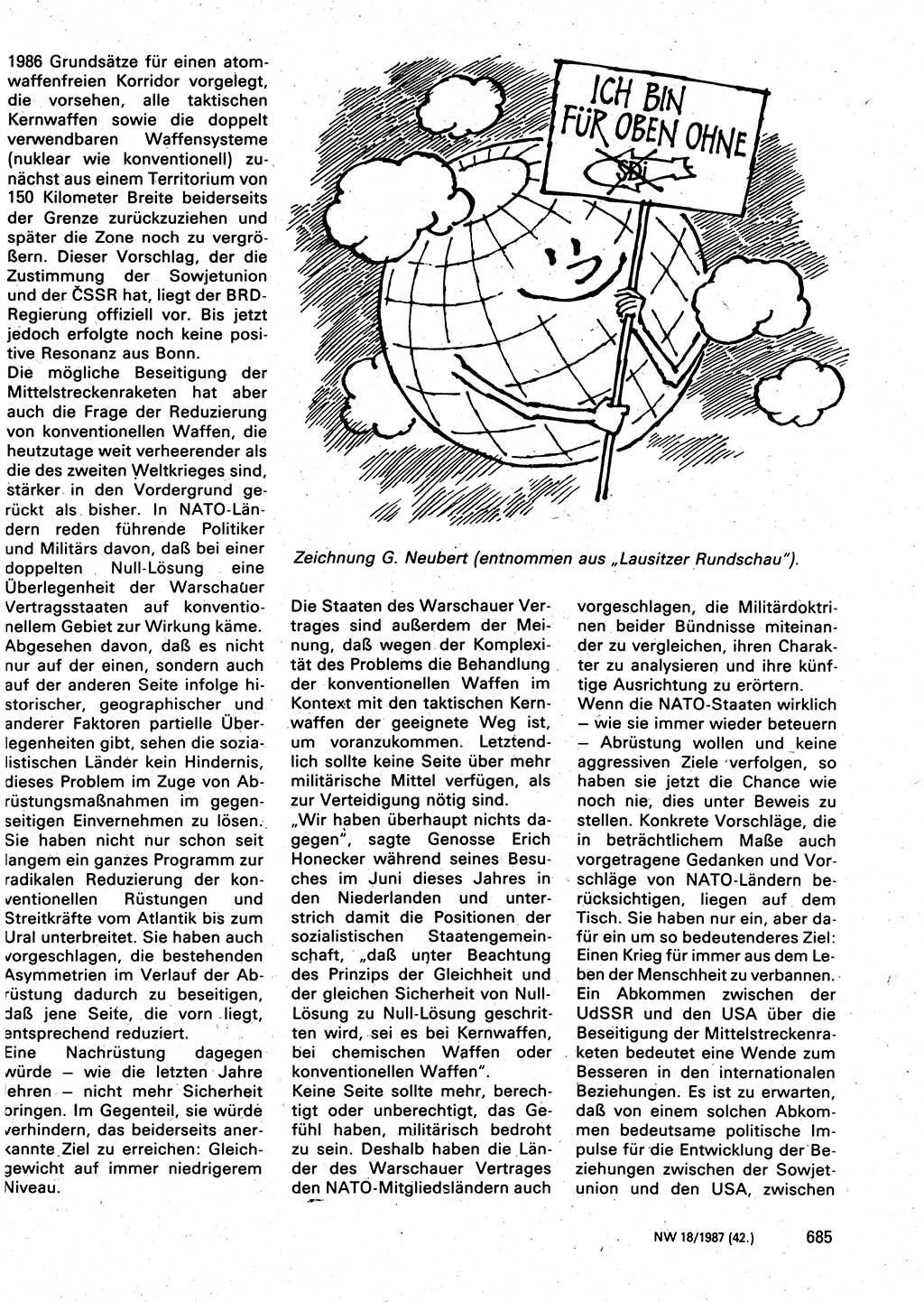 Neuer Weg (NW), Organ des Zentralkomitees (ZK) der SED (Sozialistische Einheitspartei Deutschlands) für Fragen des Parteilebens, 42. Jahrgang [Deutsche Demokratische Republik (DDR)] 1987, Seite 685 (NW ZK SED DDR 1987, S. 685)