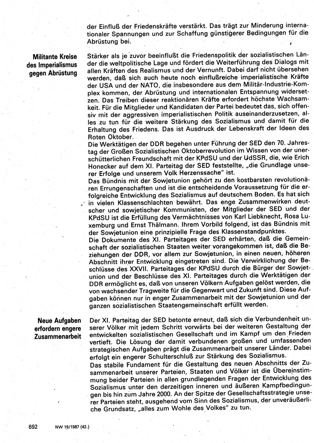 Neuer Weg (NW), Organ des Zentralkomitees (ZK) der SED (Sozialistische Einheitspartei Deutschlands) für Fragen des Parteilebens, 42. Jahrgang [Deutsche Demokratische Republik (DDR)] 1987, Seite 692 (NW ZK SED DDR 1987, S. 692)