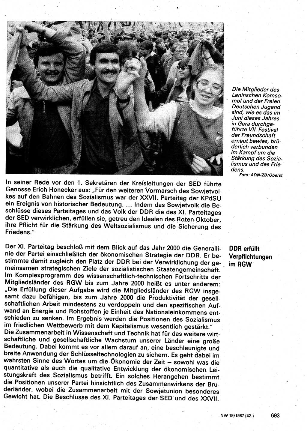 Neuer Weg (NW), Organ des Zentralkomitees (ZK) der SED (Sozialistische Einheitspartei Deutschlands) für Fragen des Parteilebens, 42. Jahrgang [Deutsche Demokratische Republik (DDR)] 1987, Seite 693 (NW ZK SED DDR 1987, S. 693)