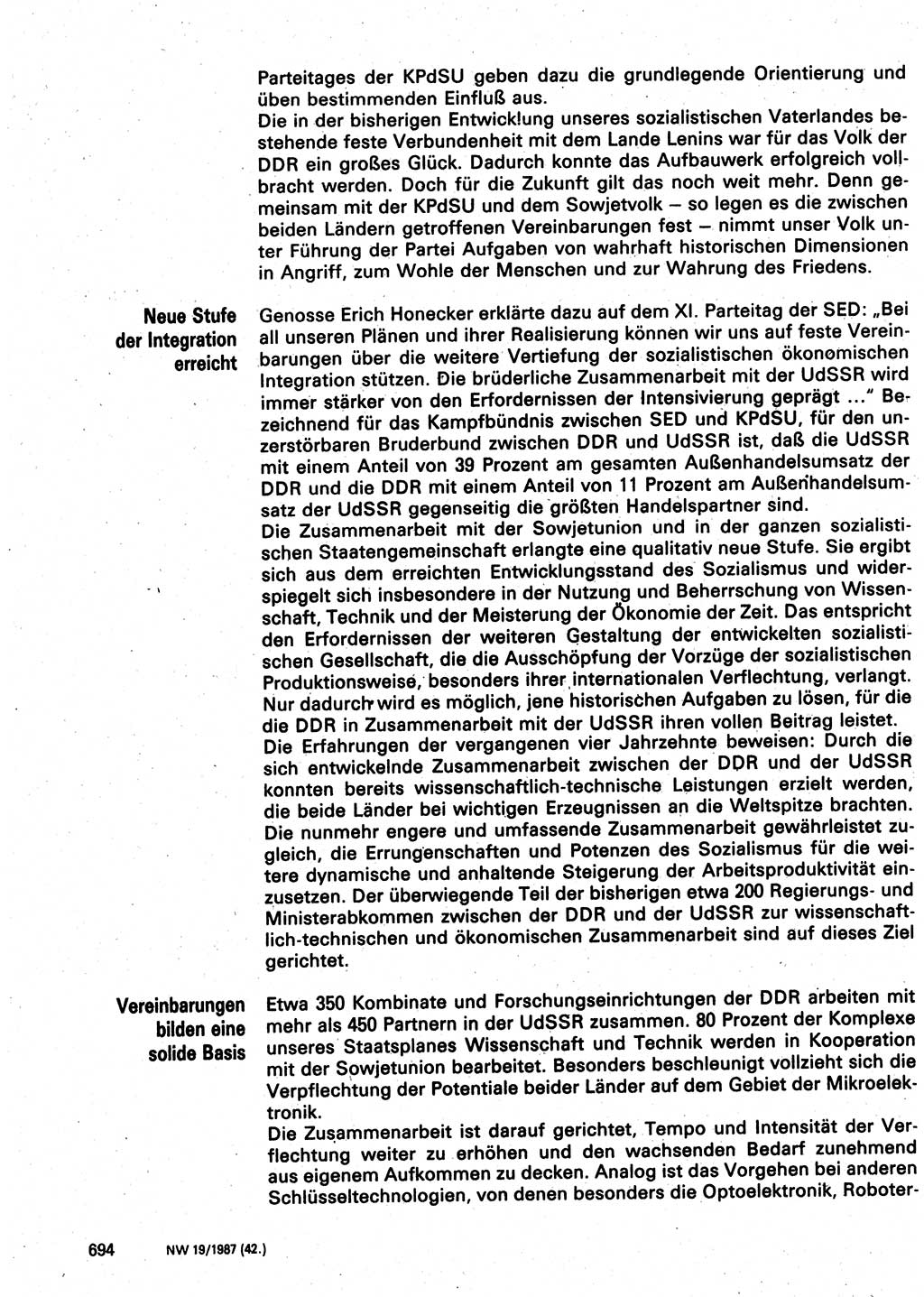 Neuer Weg (NW), Organ des Zentralkomitees (ZK) der SED (Sozialistische Einheitspartei Deutschlands) für Fragen des Parteilebens, 42. Jahrgang [Deutsche Demokratische Republik (DDR)] 1987, Seite 694 (NW ZK SED DDR 1987, S. 694)