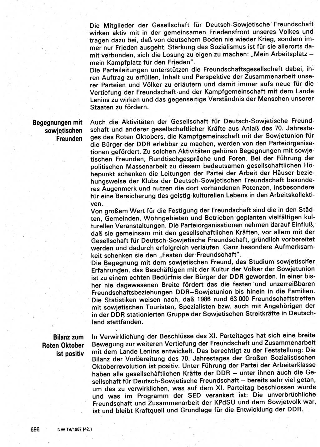 Neuer Weg (NW), Organ des Zentralkomitees (ZK) der SED (Sozialistische Einheitspartei Deutschlands) für Fragen des Parteilebens, 42. Jahrgang [Deutsche Demokratische Republik (DDR)] 1987, Seite 696 (NW ZK SED DDR 1987, S. 696)