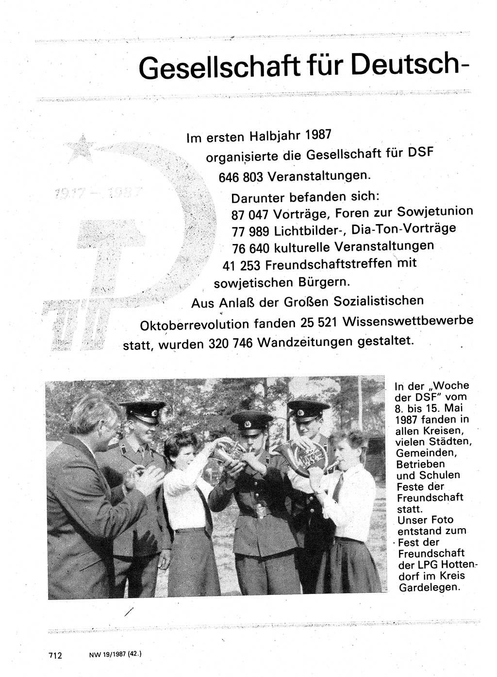 Neuer Weg (NW), Organ des Zentralkomitees (ZK) der SED (Sozialistische Einheitspartei Deutschlands) für Fragen des Parteilebens, 42. Jahrgang [Deutsche Demokratische Republik (DDR)] 1987, Seite 712 (NW ZK SED DDR 1987, S. 712)